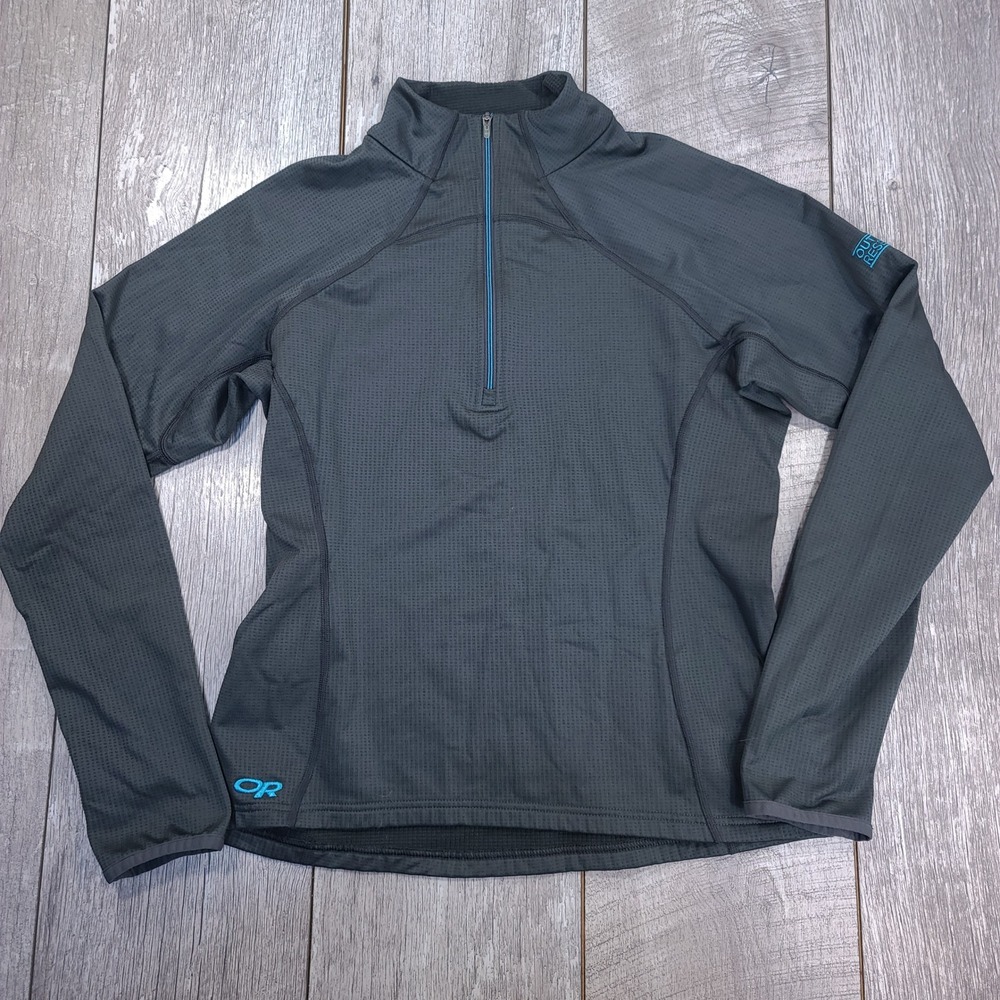 Outdoor Research Radiant Women Large Gray 1/4 Zip Waffle Knit Thumbhole Top
